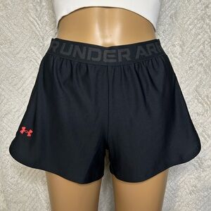 Under Armour Women's Black Athletic Shorts with Pink Logo